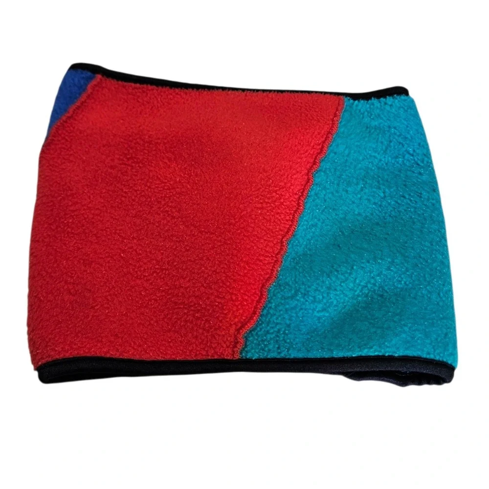 Columbia 90s Fleece Neck Warmer Gaiter Color Block Teal Blue Red Winter Made USA